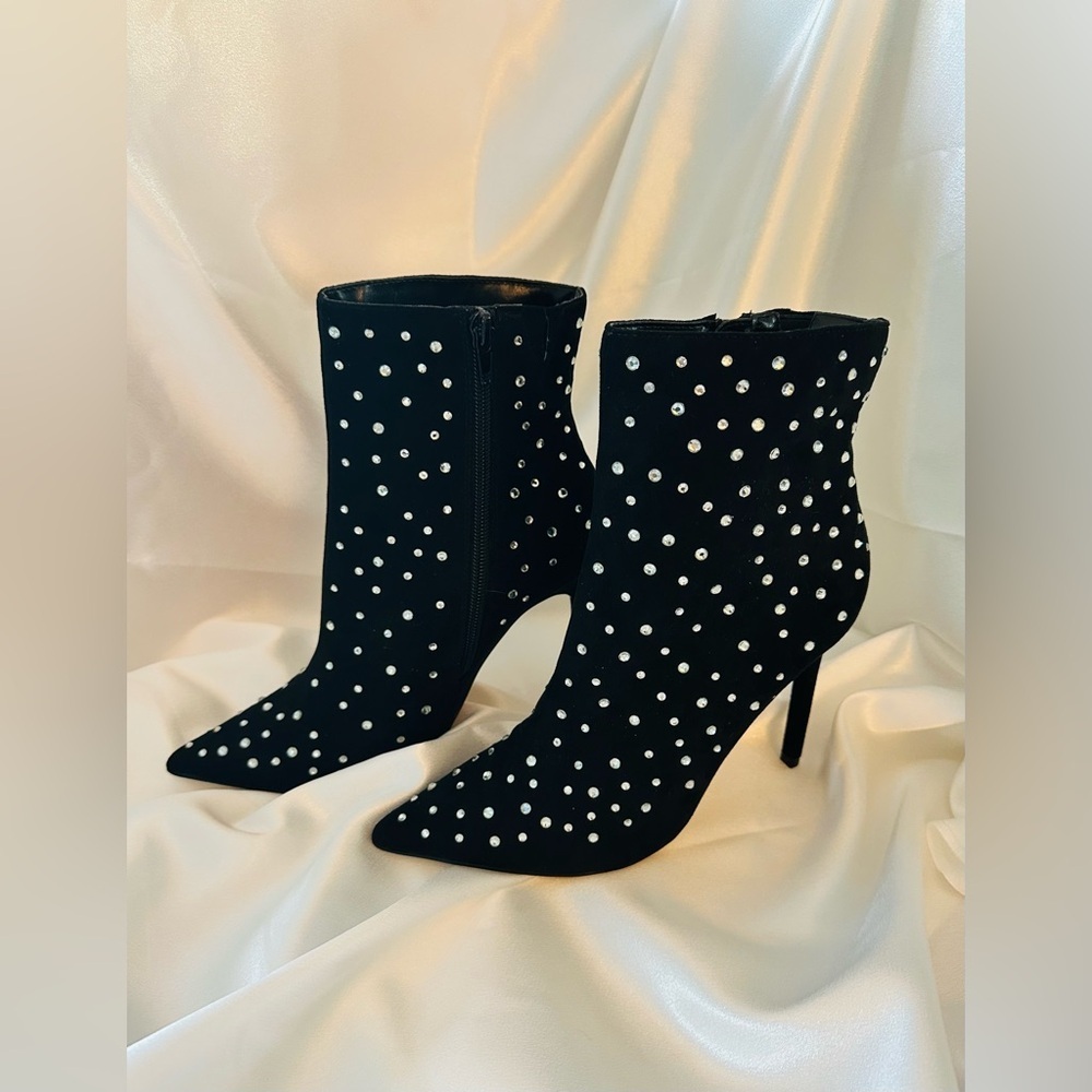 Express Black Studded Heeled Ankle Boots - Picture 3 of 8